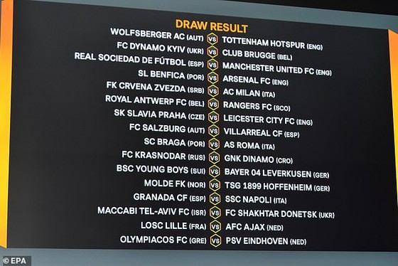 Bốc thăm vòng 32 đội Europa League: Man United đụng Real Sociedad, Arsenal gặp Benfica ảnh 2 Bốc thăm vòng 32 đội Europa League: Man United đụng Real Sociedad, Arsenal gặp Benfica ảnh 2