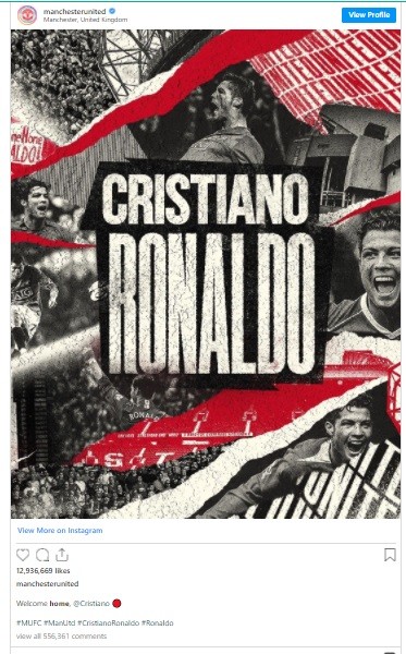 Bài đăng của Man.United về Ronaldo phá kỷ lục Instagram ảnh 1