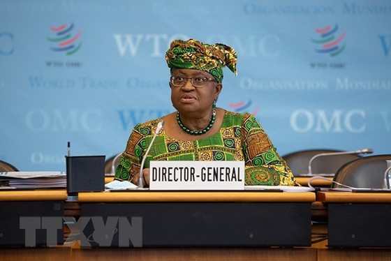 Tân Tổng Giám đốc WTO Ngozi Okonjo-Iweala phát biểu tại phiên họp Đại Hội đồng WTO. (Ảnh: THX/TTXVN)
