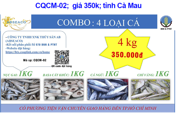 Một combo nông sản của Công ty thủy sản AB Cà Mau - Ảnh: Tổ công tác 970 cung cấp