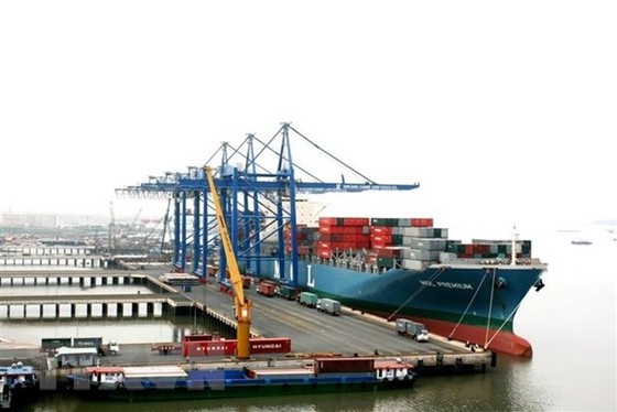 Tàu vào bốc dỡ hàng hóa tại Cảng Cái Mép-Thị Vải, tỉnh Bà Rịa-Vũng Tàu. (Ảnh: Hoàng Nhị/TTXVN)