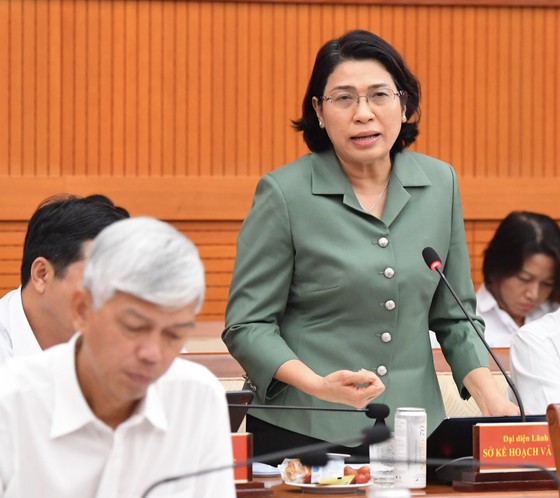 Giám đốc Sở KH-ĐT TPHCM Lê Thị Huỳnh Mai phát biểu tại buổi làm việc. Ảnh: VIỆT DŨNG
