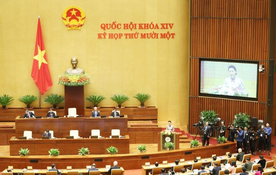 Chủ tịch Quốc hội Nguyễn Thị Kim Ngân phát biểu khai mạc kỳ họp cuối cùng của Quốc hội khoá XIV, sáng 24-3-2021