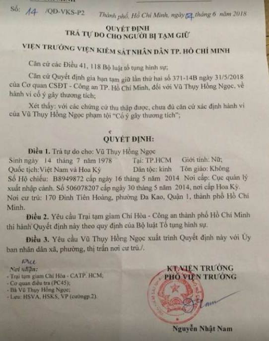 Vợ cũ bác sĩ Chiêm Quốc Thái được trả tự do ảnh 1