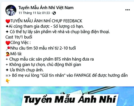 Mất tiền trước thủ đoạn lừa tuyển người mẫu nhí ảnh 1