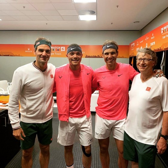 Roger Federer, Rafael Nadal và Bill Gates ở Laver Cup 2019