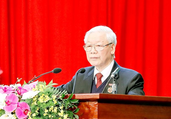 Tổng Bí thư, Chủ tịch nước Nguyễn Phú Trọng phát biểu tại Đại hội Thi đua yêu nước toàn quốc lần thứ X. Ảnh: QUANG PHÚC