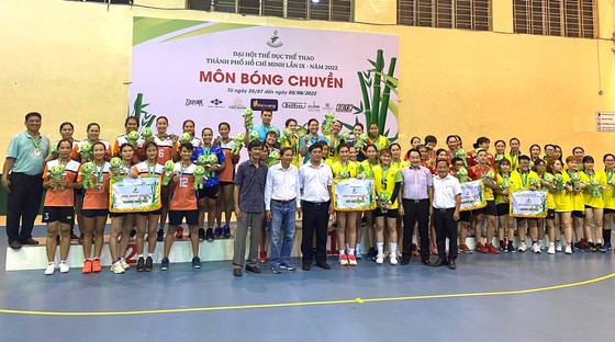 HCV nội dung bóng chuyền nữ Đại hội TDTT TPHCM 2022 thuộc về quận Tân Bình. Ảnh: HVF