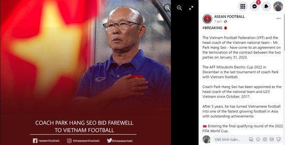 ASEAN FOOTBALL - diễn đàn bóng đá lớn nhất Đông Nam Á đưa thông tin HLV Park Hang-seo chia tay bóng đá Việt Nam sau AFF Cup 2022