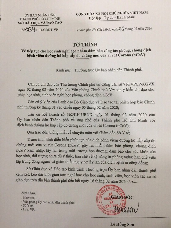 TPHCM đề xuất cho học sinh nghỉ thêm 1 tuần vì dịch bệnh Corona ảnh 1