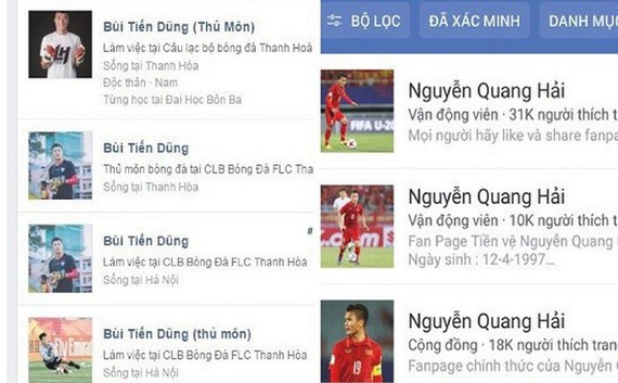 Hàng trăm tài khoản Facebook giả mạo các tuyển thủ Việt Nam