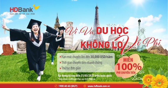 Miễn phí chuyển tiền du học khi giao dịch tại HDBank