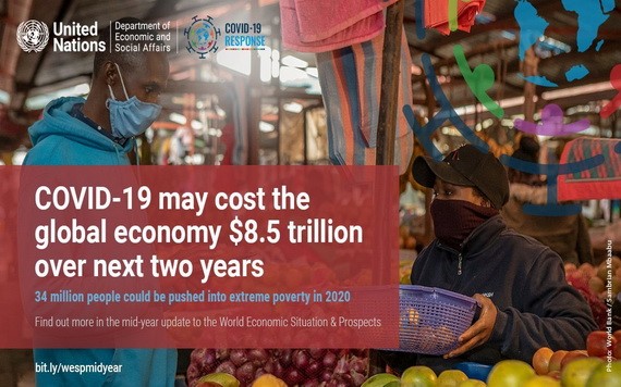 联合国预计世界经济将在 2020 年萎缩 3.2% 联合国预计全球2020年和2021年的累计产出损失将近8.5万亿美元。(图源:U.N)