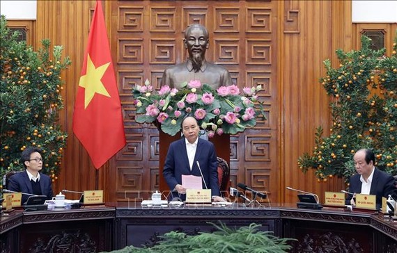 Thủ tướng Nguyễn Xuân Phúc chủ trì cuộc họp. Ảnh: TTXVN