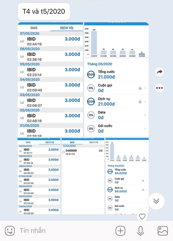 Quảng cáo bẫy khách hàng Hóa đơn thuê bao 090308… phải trả cho quảng cáo “rác” trong tháng 4 và 5-2020 mà MobiFone gọi là phí dịch vụ