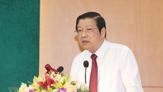 Đẩy nhanh tiến độ xử lý các vụ án, vụ việc lớn Đồng chí Phan Đình Trạc phát biểu chỉ đạo hội nghị. Ảnh: Phương Hoa/TTXVN