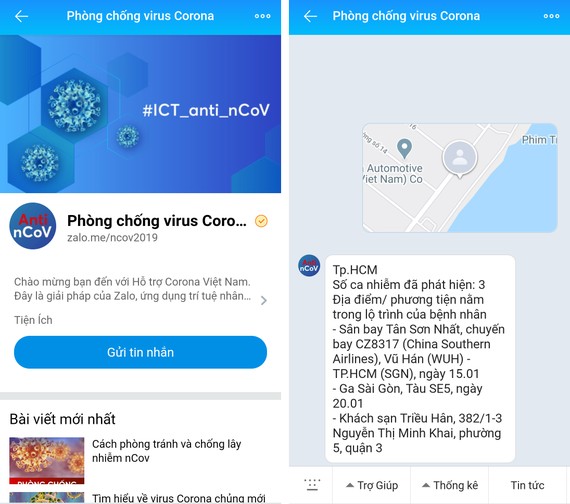 Chatbot về nCoV trên Zalo 