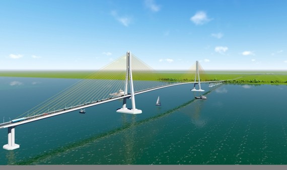 圖為橫跨後江的大義橋模擬透視圖。（圖源：互聯網）