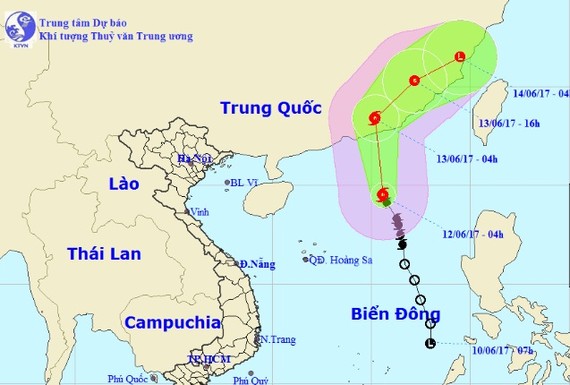 圖為1號颱風的位置及其移動方向。 （資料圖來源：中央水文氣象預報中心）
