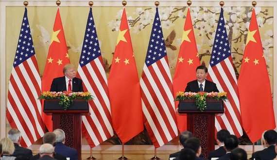 中國國家主席習近平（右）與美總統特朗普在北京人民大會堂共同會見記者。（圖源：互聯網）