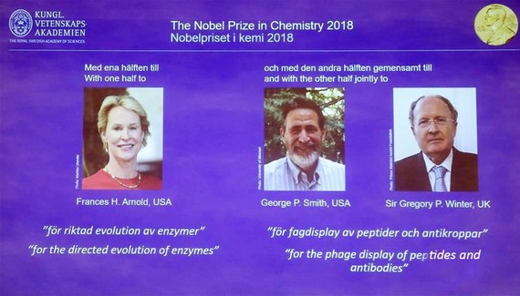 2018年度諾貝爾化學獎3名得獎者。（圖源：互聯網）