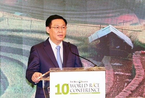 政府副總理王廷惠在第十屆世界大米會議上發表講話。（圖源：杜達）