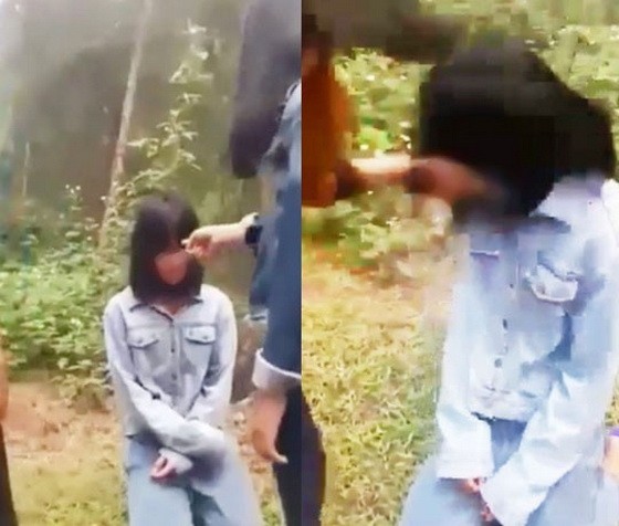初中七年級一女生被一夥學生強迫跪下及搧耳光。
