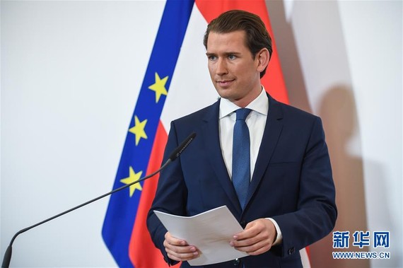  5月18日，在奧地利維也納，奧地利總理庫爾茨在奧地利總理府舉行的新聞發布會上講話。（圖源：新華社）