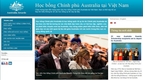 澳大利亞政府向越南的潛力領導發放50份Australia Awards獎學金。（圖源：網站截圖）