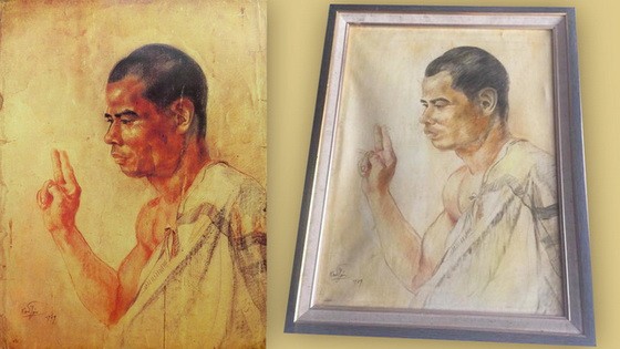 南山的《法師肖像》作品（左）以及其在網上獲叫賣的贗品。