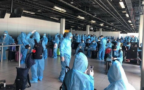 從荷蘭撤回的越南公民在阿姆斯特丹機場等候登機。（圖源：越南駐荷蘭大使館）