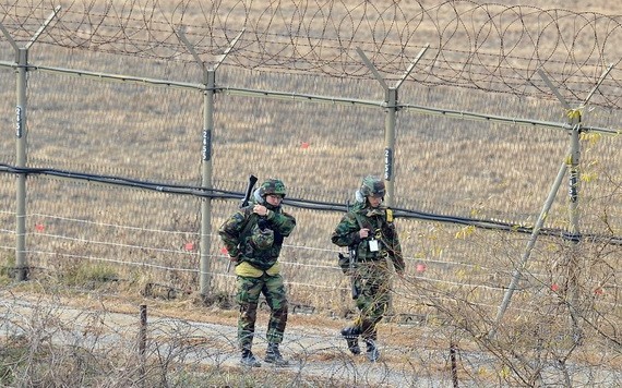 韓國士兵在邊境地區戒備。（圖源：AFP）