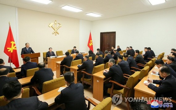 圖為統一戰線部部長金英哲正在發言。 （圖：韓聯社/朝中社）
