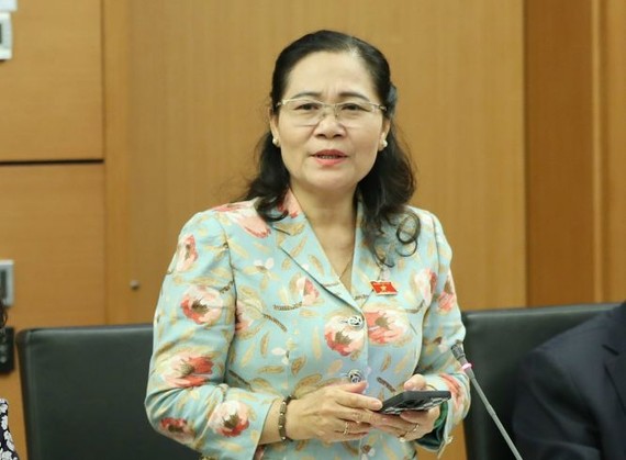 市人民議會主席阮氏麗在會議上發言。