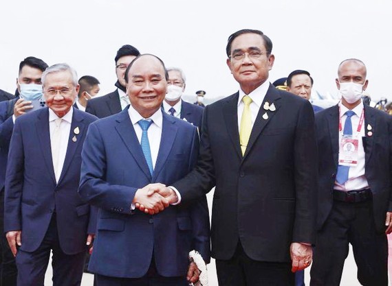 國家主席阮春福與泰國總理巴育會晤。（圖：越通社）