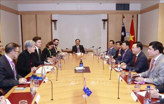 國會主席王廷惠接見澳大利亞外交部長黃英賢。（圖：越通社）