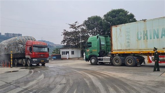 老街金成2号陆路口岸货车川流不息。（图：越通社）