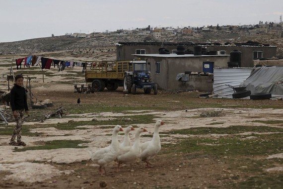 当地时间2月13日，约旦河西岸，一名儿童走在阿维加伊尔附近的土地上，阿维加伊尔是位于被占领西岸南部的以色列定居点。（图：互联网）