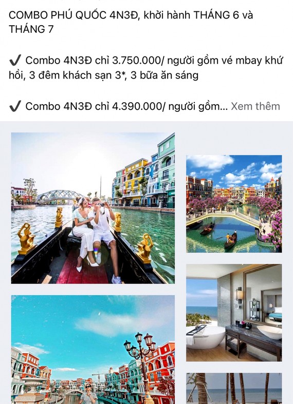 以銷售極低價旅遊套餐形式的欺詐活動 呈上升趨勢（社交網截圖。）