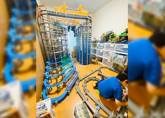 ５歲兒童一天建２米鐵道玩具軌道塔