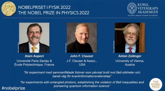 法國科學家阿蘭‧阿斯佩、美國科學家約翰‧法蘭西斯‧克勞澤和奧地利科學家安東‧塞林格（左起）獲得今年諾貝爾物理學獎。（圖：諾貝爾官網）