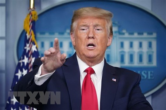 Tổng thống Mỹ Donald Trump phát biểu trong cuộc họp báo tại Nhà Trắng ngày 8-4-2020. Ảnh: AFP/TTXVN