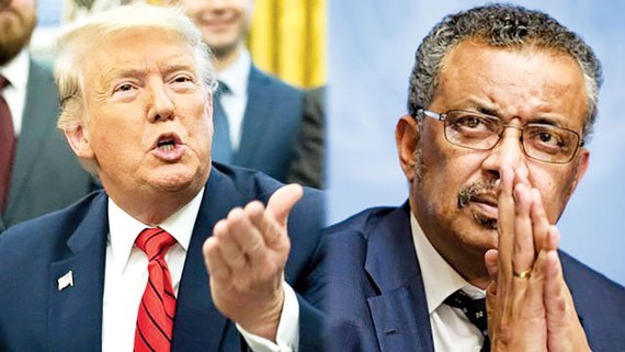 Mỹ và WHO căng thẳng vì đại dịch Covid-19 Tổng thống Mỹ Donald Trump (trái) và Tổng Giám đốc WHO Tedros Adhanom Ghebreyesus