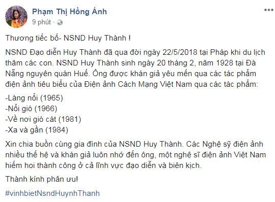 Đạo diễn phim Nổi gió – NSND Huy Thành đột ngột qua đời ảnh 1