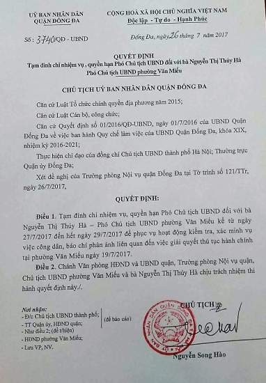 Nghi “hành” dân, Phó Chủ tịch UBND phường Văn Miếu bị tạm đình chỉ ảnh 1