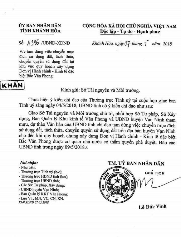 Tạm ngừng chuyển đổi đất đặc khu Vân Phong ảnh 2