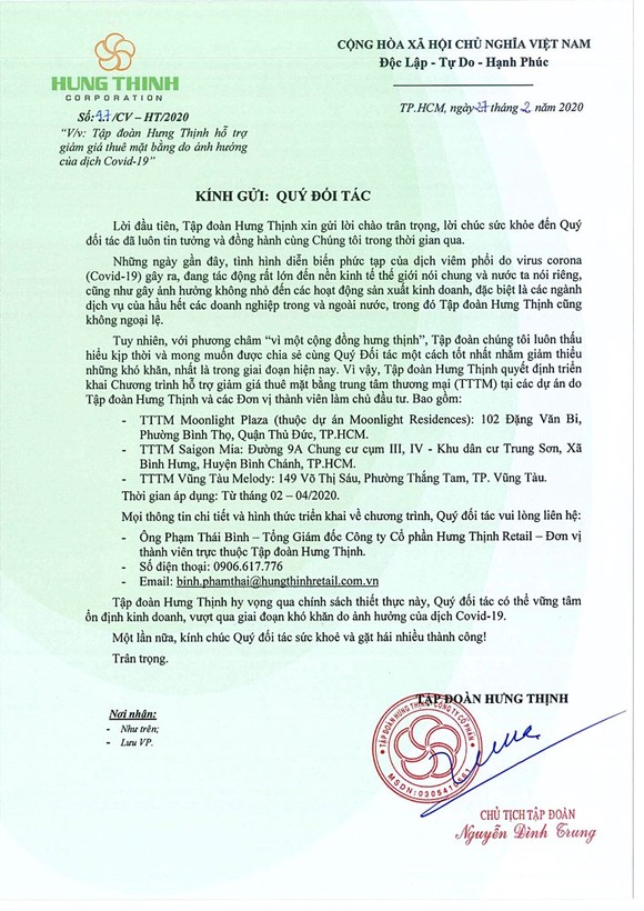 Tập đoàn Hưng Thịnh chung tay hỗ trợ đối tác trong dịch Covid-19 ảnh 1