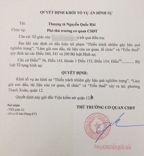 Điều tra hình sự vụ án phân lô bán nền trốn thuế ở quận 12 ảnh 1