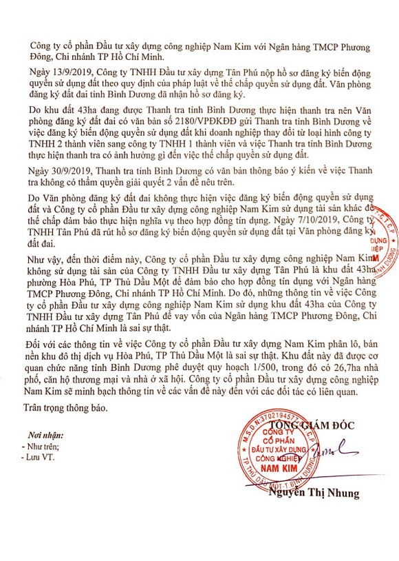 Công ty Nam Kim nói gì về việc thế chấp khu đất 43ha khu đô thị thương mại, dịch vụ Tân Phú? ảnh 1