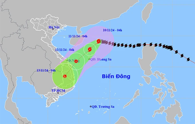 Vị trí và đường đi của bão số 7. Ảnh: NCHMF